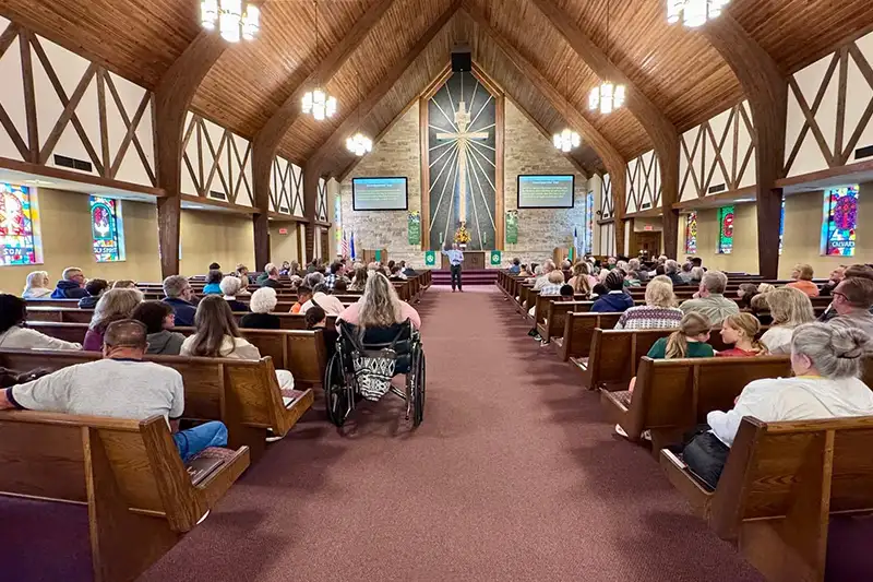 worshippers sitting during a service